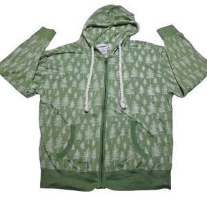 T.R. McTaggart Womens Full Zip Green Pine Tree Aop Medium Boho Thin Hoodie Y2k